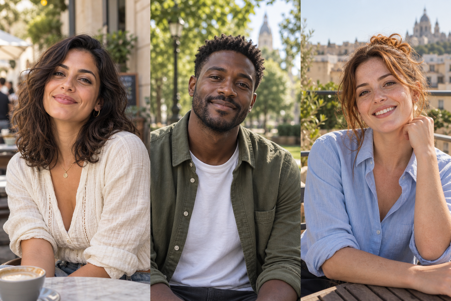 Tres personas sonriendo al aire libre